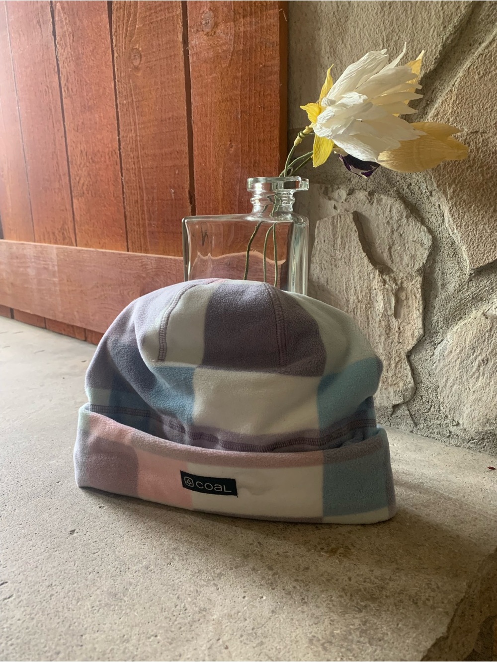 Coal Pastel Check Fleece Beanie